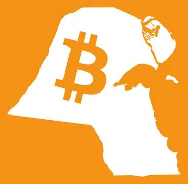 Kuwait map with bitcoin crypto currency symbol illustration Stock Illustration