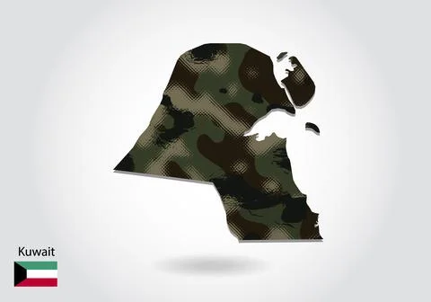Kuwait map with camouflage pattern, Forest - green texture in map. Military c イラスト素材