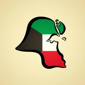 Kuwait - Map colored with flag Stock Illustration