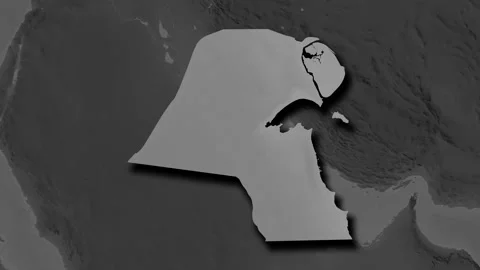 Kuwait map - extract. Shadow. Grayscale. Labels Video stock 321637835