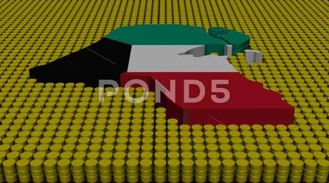 Kuwait map flag with oil barrels illustration Stock Illustration