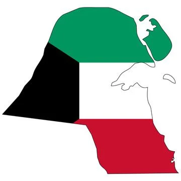 Kuwait map with flag - outline of a state with a national flag Illustrazione stock