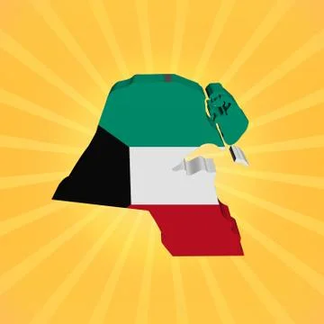 Kuwait map flag on sunburst illustration Stock Illustration