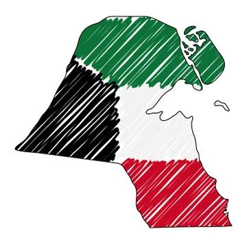 Kuwait map hand drawn sketch. Vector concept illustration flag, childrens Illustrazione stock