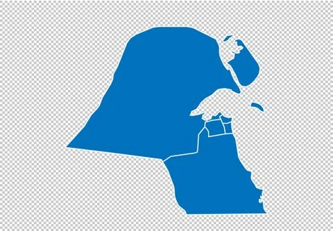 Kuwait map - High detailed blue map with counties/regions/states of kuwait. n Illustrazione stock