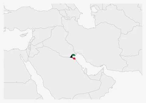 Kuwait map highlighted in Kuwait flag colors Stock Illustration