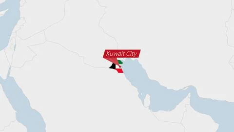 Kuwait map highlighted in Kuwait flag colors and pin of country capital Kuw.. Stock-Illustration
