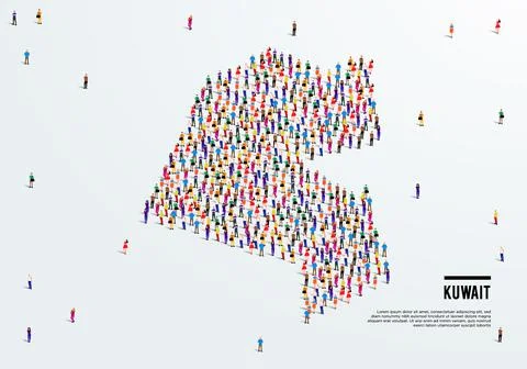 Kuwait Map. Large group of people form to create a shape of Kuwait Map. Stock Illustration
