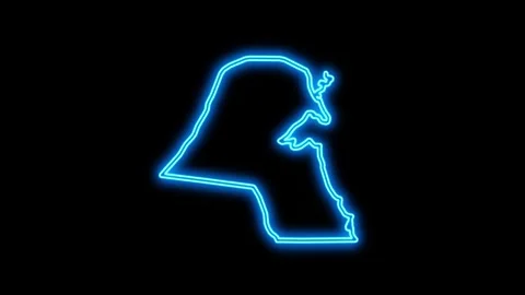 Kuwait Map Outline Neon Lights Stock Footage 332849846