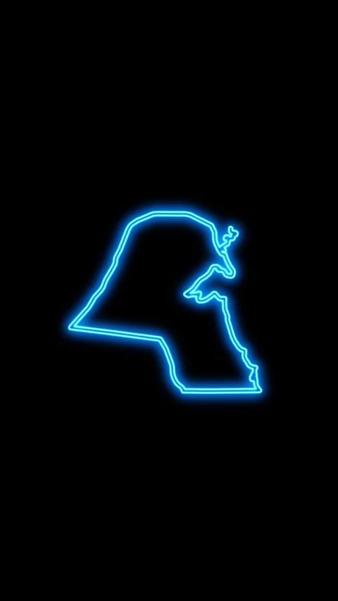 Kuwait Map Outline Neon Lights Stock Footage 333056638