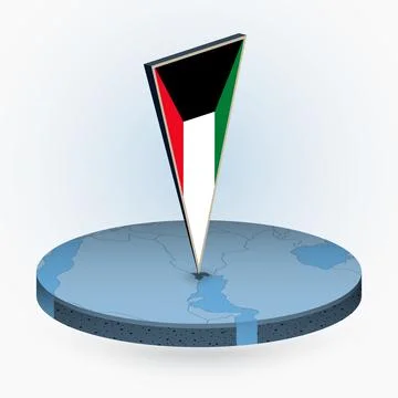 Kuwait map in round isometric style with triangular 3D flag of Kuwait Stock Illustration