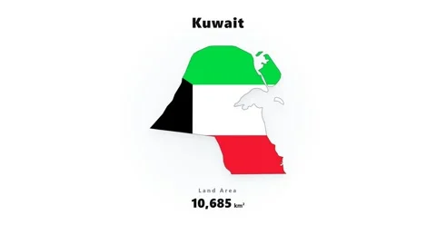 Kuwait map silhouette filled with green white black red flag colors, crescent Stock Footage 345634397