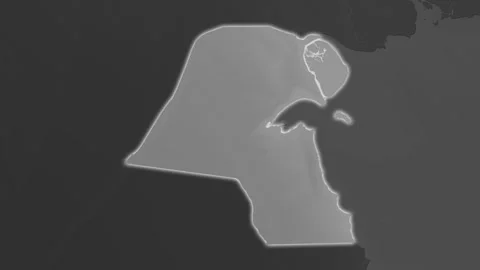 Kuwait map - solid. Glow. Grayscale. Video stock 241736442