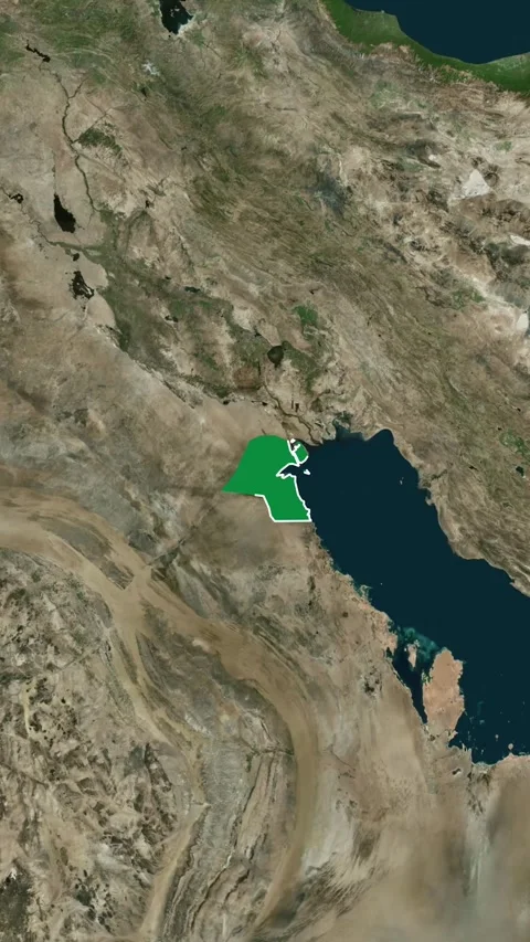 Kuwait National Border Highlighted Vertical Map Animation 4K Stock Footage 329337834