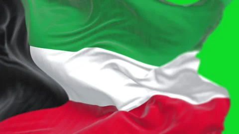Kuwait national flag waving in the wind isolated on green background Stock Footage 339652703