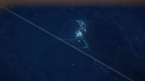 Kuwait national map glowing data network from space seamless loop 動画素材 343379423