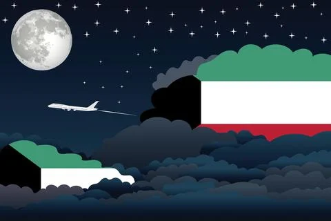 Kuwait Night Clouds Airplane Vector Illustration Stock Illustration
