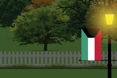 Kuwait Night Trees Lamp Vector Illustration Stock Illustration