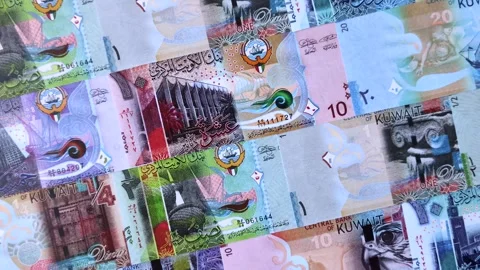 Kuwait paper money, dinar banknotes as currency for exchange or travel. Kuwaiti  Vídeo Stock 337907853