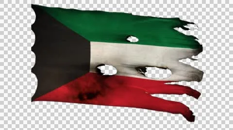 Kuwait perforated, burned, grunge waving flag loop alpha 스톡 동영상 45862999