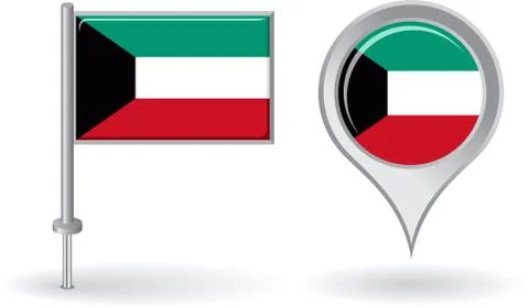 Kuwait pin icon and map pointer flag. Vector Illustrazione stock