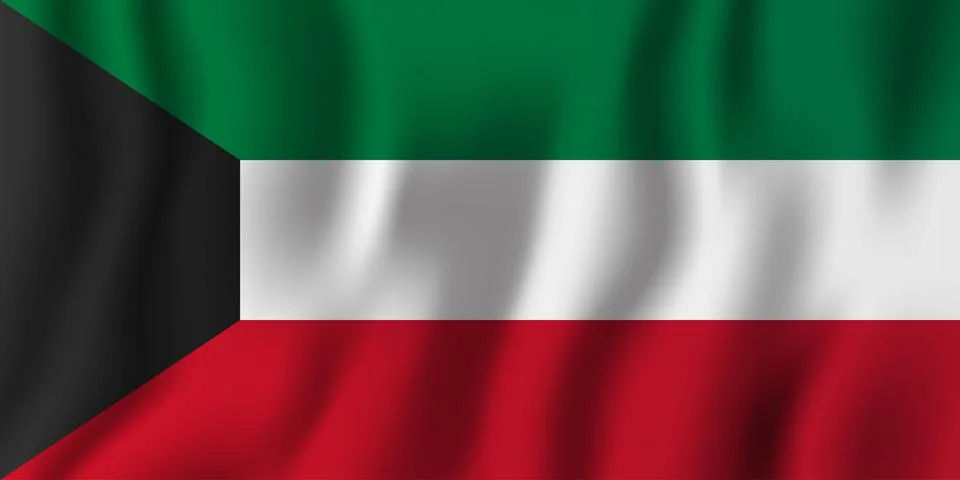 Kuwait realistic waving flag vector illustration. National country background Illustrazione stock