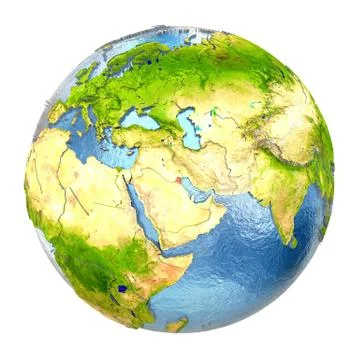 Kuwait in red on full Earth Stock Illustration