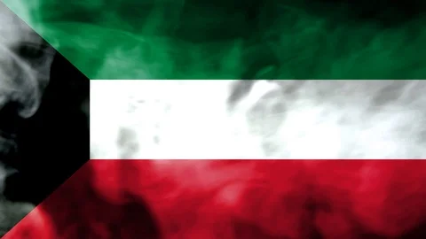 Kuwait smoke waving flag Stock Footage 98346600