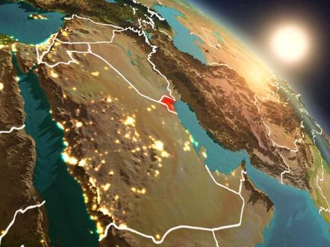 Kuwait from space during sunrise Stock Illustration