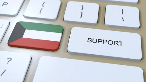 Kuwait Support Concept. Button Push 3D Illustration. Support of Country or Go Stock Illustration