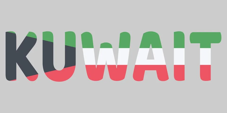 Kuwait text design featuring national flag colors. Bold green, white, red l.. Stock Illustration