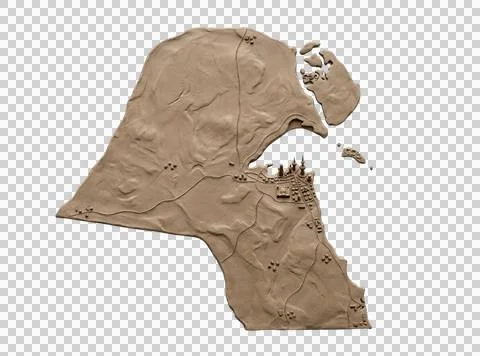 Kuwait topographic relief map with cities roads and gulf. Stock-Fotos