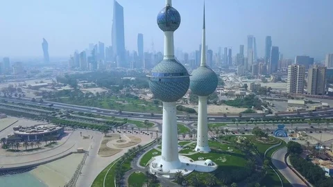 Kuwait towers and beach Stock Footage