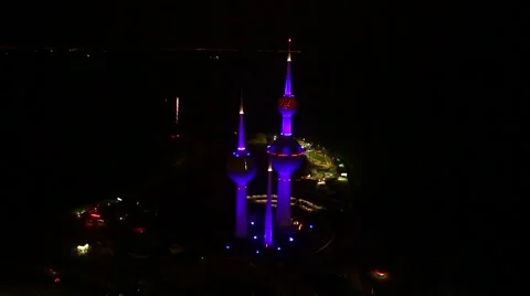 Kuwait Towers Firework by night Stock Footage 50201425