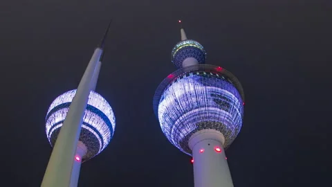 The Kuwait Towers timelapse hyperlapse - the best known landmark of Kuwait City Stock Footage 145319223