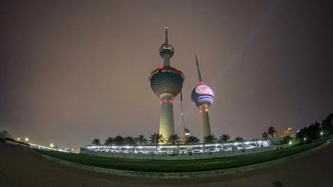 The Kuwait Towers timelapse hyperlapse - the best known landmark of Kuwait .. Foto stock