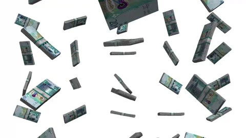 Kuwaiti Dinar banknotes falling on White Background Stock Footage 273177676