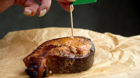 Kuwaiti flag on fish steak, symbol of local Gulf seafood. Stock Footage 323012918