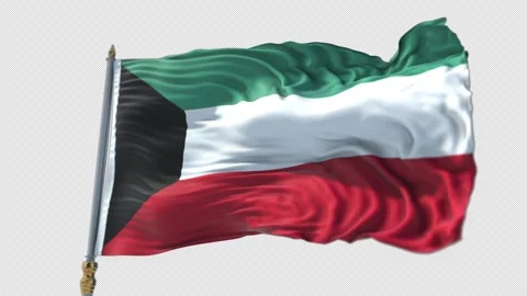 Kuwaiti Flag on a flagpole Waving on Transparent Alpha Background Stock Footage 292130882