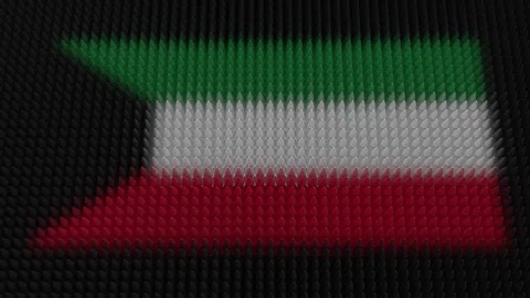 Kuwaiti Flag Light Shining on Scrolling Bullets Stock Footage 266960622
