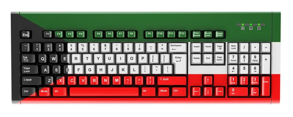 Kuwaiti flag painted on computer keyboard. 3D rendering 스톡 일러스트