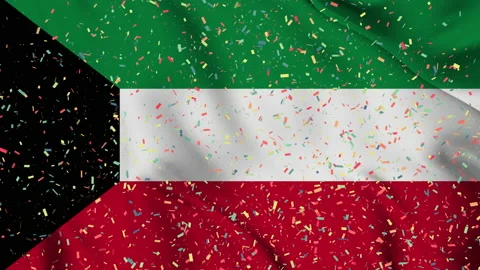 Kuwaiti flag seamless animation with paper confetti 스톡 동영상 223328324