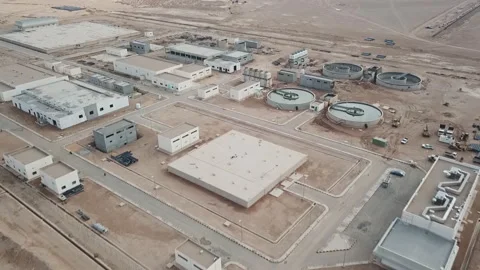 Kuwaiti infrastructure. Aerial view of the construction of wastewater 스톡 동영상 107779136