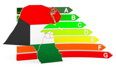 Kuwaiti map with energy efficiency rating, 3D rendering Stock Illustration