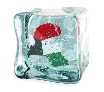 Kuwaiti map frozen in ice cube, 3D rendering Stock Illustration
