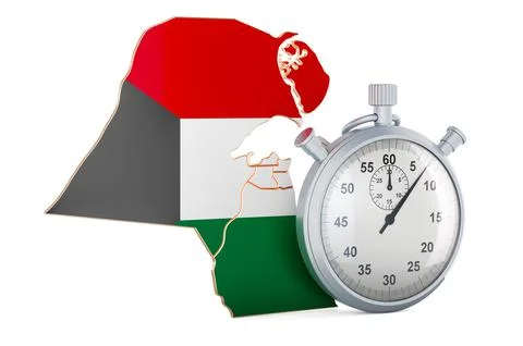 Kuwaiti map with stopwatch, 3D rendering Illustrazione stock