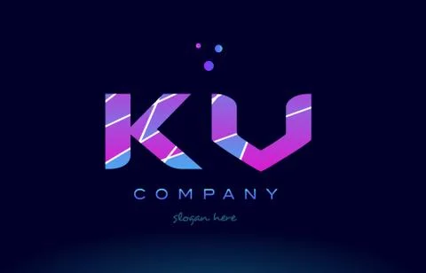 Kv k v  colored blue pink purple alphabet letter logo icon vector Stock Illustration