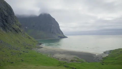 Kvalvika beach with smog Stock Footage 283559687