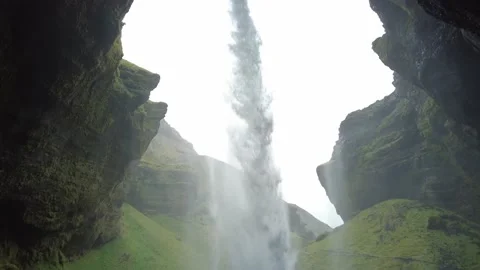 Kvernufoss in Iceland - A Waterfall inside of a Cave Stock Footage 164271401