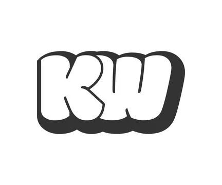 KW logo, bubble comic lettering, rounded in graffiti style black and white .. Stock Illustration